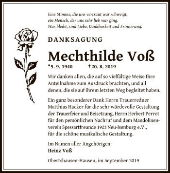 Todesanzeige von Mechthilde Voß von Offenbach