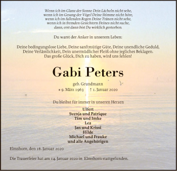 Todesanzeige von Gabi Peters von Offenbach