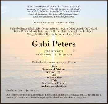 Todesanzeige von Gabi Peters von Offenbach