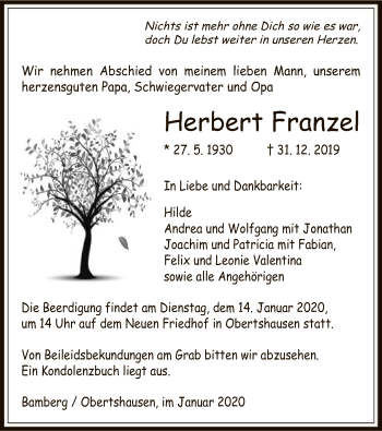 Todesanzeige von Herbert Franzel von Offenbach
