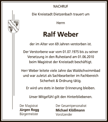 Todesanzeige von Ralf Weber von Offenbach