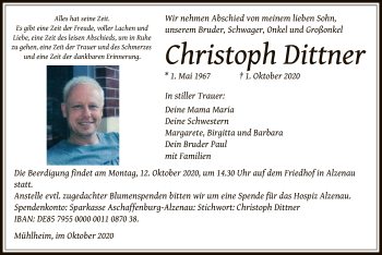 Todesanzeige von Christoph Dittner von OF