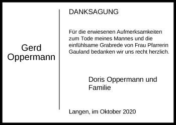 Todesanzeige von Gerd Oppermann von OF
