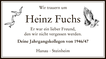 Todesanzeige von Heinz Fuchs von OF