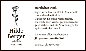 Todesanzeige von Hilde Berger von OF