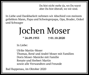 Todesanzeige von Jochen Moser von OF