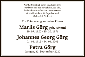 Todesanzeige von Marlis und Johannes Georg Görg von OF
