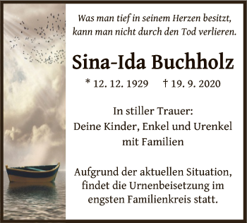 Todesanzeige von Sina-Ida Buchholz von OF