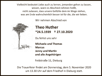 Todesanzeige von Theo Huther von OF
