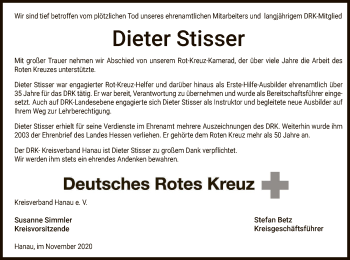 Todesanzeige von Dieter Stisser von OF