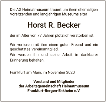 Todesanzeige von Horst R. Becker von OF