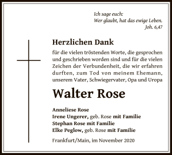 Todesanzeige von Walter Rose von OF