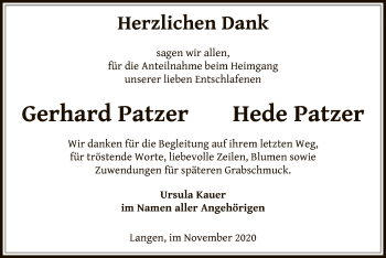 Todesanzeige von Gerhard und Hede Patzer von OF