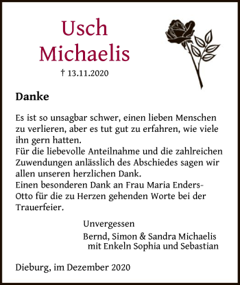 Todesanzeige von Usch Michaelis von OF