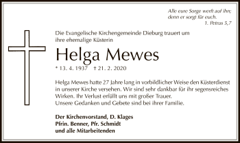 Todesanzeige von Helga Mewes von Offenbach