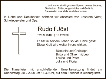 Todesanzeige von Rudolf Jöst von Offenbach