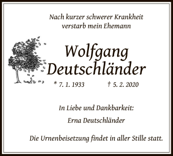 Todesanzeige von Wolfgang Deutschländer von Offenbach
