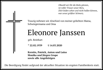Todesanzeige von Eleonore Janssen von Offenbach