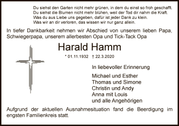 Todesanzeige von Harald Hamm von Offenbach