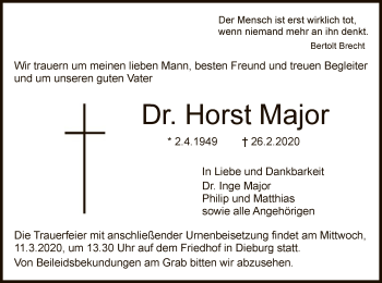 Todesanzeige von Horst Major von Offenbach