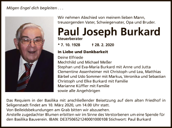 Todesanzeige von Paul Joseph Burkard von Offenbach