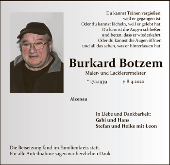 Todesanzeige von Burkard Botzem von Offenbach