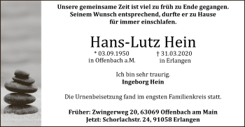 Todesanzeige von Hans-Lutz Hein von Offenbach