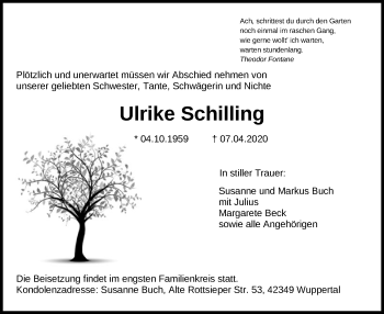 Todesanzeige von Ulrike Schilling von Offenbach