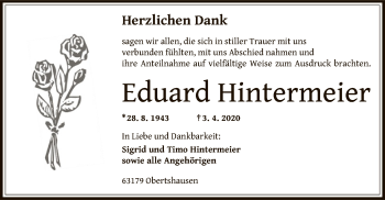 Todesanzeige von Eduard Hintermeier von OF