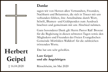 Todesanzeige von Herbert Geipel von OF