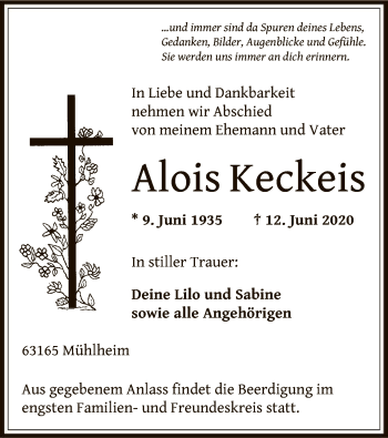 Todesanzeige von Alois Keckeis von OF