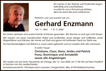 Todesanzeige von Gerhard Enzmann von OF