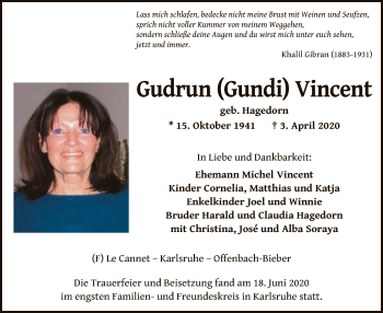 Todesanzeige von Gudrun  Vincent von OF