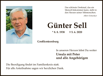 Todesanzeige von Günter Sell von OF