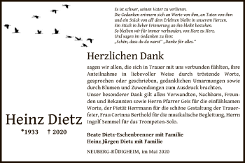 Todesanzeige von Heinz Dietz von OF