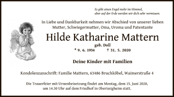 Todesanzeige von Hilde Katharine Mattern von OF