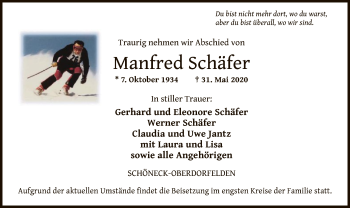 Todesanzeige von Manfred Schäfer von OF