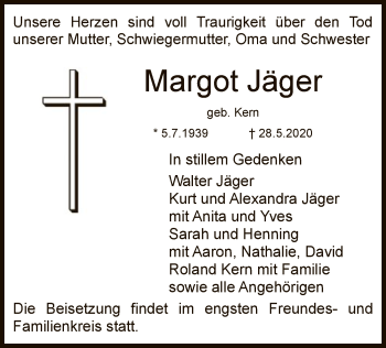 Todesanzeige von Margot Jäger von OF