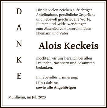 Todesanzeige von Alois Keckeis von OF