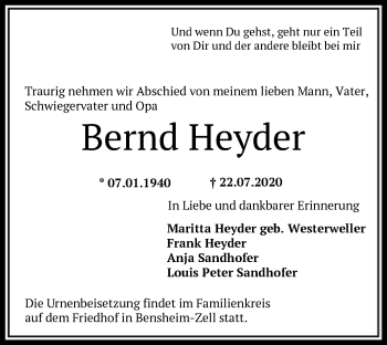 Todesanzeige von Bernd Heyder von OF
