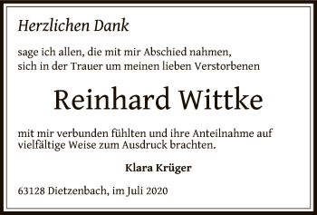 Todesanzeige von Reinhard Wittke von OF