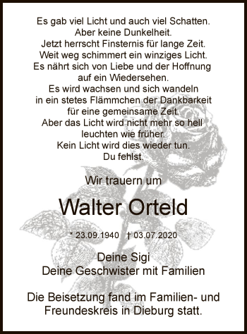 Todesanzeige von Walter Orteld von OF