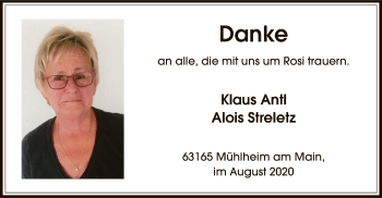 Todesanzeige von Rosi  von OF