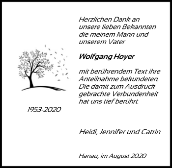 Todesanzeige von Wolfgang Hoyer von OF