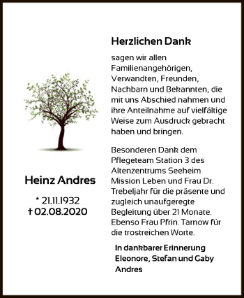 Todesanzeige von Heinz Andres von OF