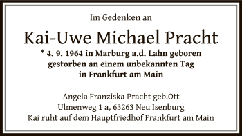 Todesanzeige von Kai-Uwe Michael Pracht von OF