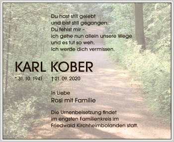 Todesanzeige von Karl Kober von OF