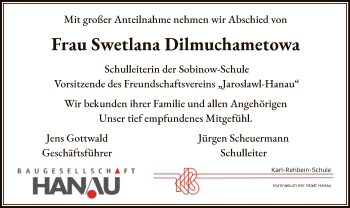 Todesanzeige von Swetlana Dilmuchametowa von OF