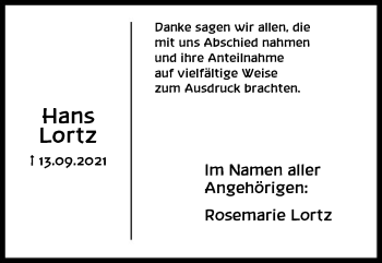 Todesanzeige von Hans Lortz von OF