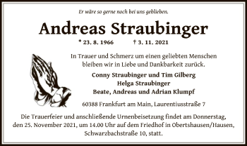 Todesanzeige von Andreas Straubinger von OF